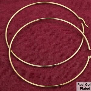 Brand New extra large hoop gold plated stainless steel earrings 75mm